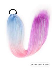 اكسيسوارات إضافية للشعر بشكل ذيل الحصان 26 بوصة برباطة شعر ، إضافات شعر ملونة للضفائر ذيل الحصان المتدرج بألوان للحفلات و المهرجانات والمناسبات الخاصة المجنونة 1 حبة (أزرق فاتح/وردي/بنفسجي) باروكة