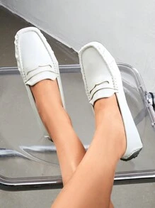 Women's Dressy Casual Slip-On Penny Loafers For Business And Office Wear Comfortable Arch Support Faux Leather Driving Loafer Shoes - 白色 - 查看 4
