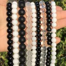 黑白瑪瑙磨砂面圓形珠子，可供珠寶製作 DIY 手鏈使用，15英寸 - Matte White Stone - 查看 2