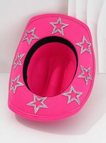 1pc Solid Unique Shiny Rhinestone Stars Hollow-Out Printed Cowboy Hat, Suitable For Parties, Western-Themed Activities, Gatherings, Engagement Parties, Role-Playing, Graduations, Costume Parties, Festivals, Weddings, Birthday Celebrations, Music Festivals, And Adult Ceremonies. Street Fashion, 2024 Wedding Essentials, Classy Aesthetic, Dinner Party Essentials, Perfect For Single Ladies And Cowgirls, Girlcore, Vintage, Floral, Spring Summer Bright Colors, Pink Aesthetic, Novelty Punk Style Wide Brim Hat. Halloween