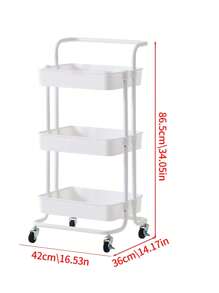 One-Piece Storage Trolley Cart- 3 Tier Rolling Utility Organizer Rack With Plastic Baskets, Craft Art Cart, Multi-Purpose Organizer Shelf, Tower Rack Serving Trolley For Office Bathroom Kitchen Kids' Room Laundry Room Outdoor Decor - White - View 11