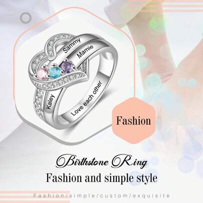 S925 Sterlingsilber BornStone Ring mit individuellem Namen für Frauen, Schmuckgeschenk zum Geburtstag/Wedding Ring/Jahrestag/Muttertag/Feiertage