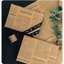 (1pc/Pack, 10 Sheets) Retro Floral & English Newspaper Printed Wrapping Paper For Gift Packaging, Sunflower & Kraft Paper Design - Black - View 1