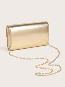 Solid Color,Business Casual Metal Decor Flap Square Bag For Teen Girls Women College Students,Rookies & White-Collar Workers Perfect For Office,College,Work ,Business,Commute,Outdoors, Travel, Outings,Party,Wedding,Prom,Dinner/Banquet - Gold - View 5