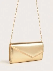 Solid Color,Business Casual Metal Decor Flap Square Bag For Teen Girls Women College Students,Rookies & White-Collar Workers Perfect For Office,College,Work ,Business,Commute,Outdoors, Travel, Outings,Party,Wedding,Prom,Dinner/Banquet - Gold - View 3