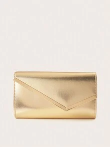 Solid Color,Business Casual Metal Decor Flap Square Bag For Teen Girls Women College Students,Rookies & White-Collar Workers Perfect For Office,College,Work ,Business,Commute,Outdoors, Travel, Outings,Party,Wedding,Prom,Dinner/Banquet - Gold - View 2