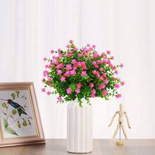 6束室外裝飾用人工花束，防UV不褪色的假塑料植物，玄關窗框裝飾用人造花卉掛件，適用於露台花園家庭室內外裝飾（玫瑰紅色） - 粉色 - 查看 6