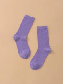 1pair Solid Color Mid-Calf Socks Suitable For Everyday Wear