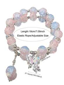 1pc Fashionable Sweet Butterfly & Beaded Bracelet, Perfect Gift For Friends Or Besties