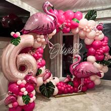 1 set (93 buc/2 buc) baloane tropicale cu ghirlandă, inclusiv baloane din folie cu flamingo, baloane din latex roz și frunze de palmier, potrivite pentru petrecere de ziua de naștere hawaiană, decor de nuntă, aniversare, recuzită foto - Roz fierbinte - Vizualizare 2