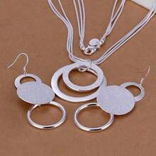 Charms Wedding Silver Jewelry Fashion Pretty Round Pendant Necklace Earring Women Party Set Top Quality