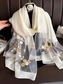 1 Khăn Quàng Mỏng Đính Hạt Thêu Hoa Mới Cho Nữ, Khăn Choàng Thanh Lịch Thời Trang Để Chống Nắng, Chống Gió, Che Đi Biển Boho - Nhiều màu - Xem 1