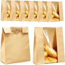 50 piezas Bolsas de pan con ventana transparente grande y papel de estraza y 60 piezas pegatina 'Gracias' para bolsa de regalo de pan casero, fiesta de cocina - 50 piezas - Ver 2