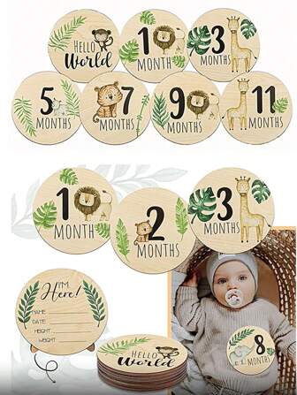 Wooden Baby Milestone Round Disc, Double-Sided Birth Celebration Craft For 1st Birthday Party Baby Shower Family Decorations Gifts Baby Shower Easter Gifts Things For Girls/Boys