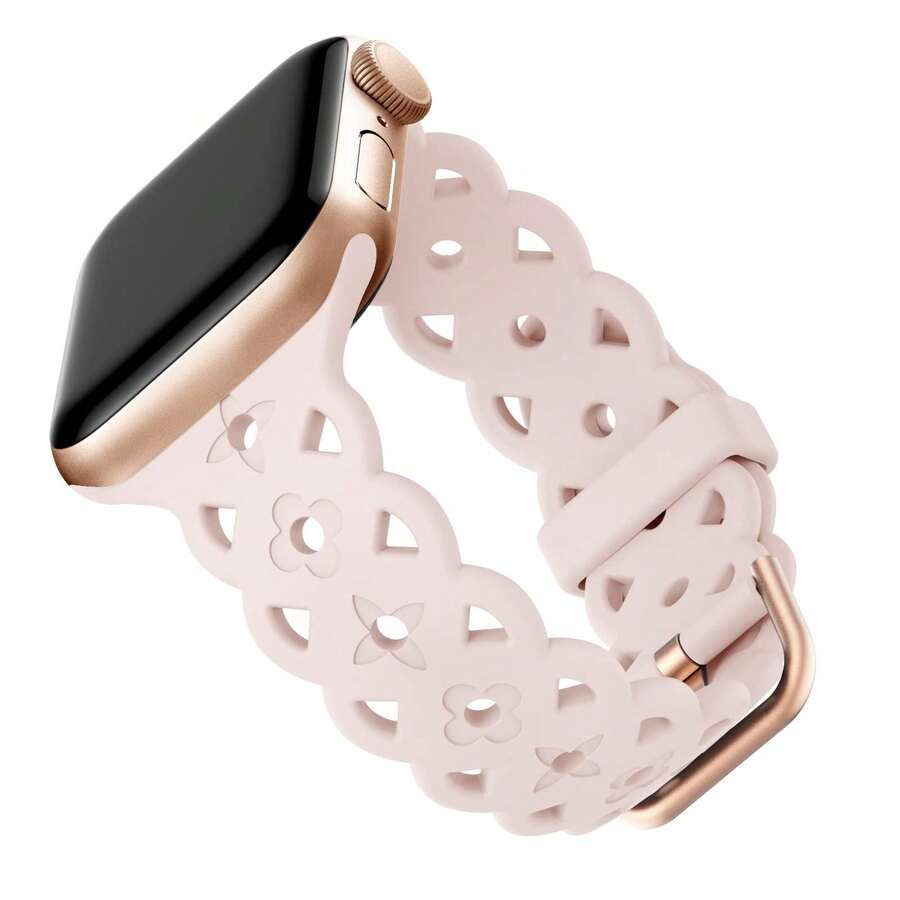 1 件女士替换硅胶表带，适用于 Apple Watch 表带 49 毫米、45 毫米、44 毫米和 42 毫米，Apple Watch Ultra 2 SE 系列 9 8 7 6 5 4 3 2 1，采用透气运动设计 - 粉色 - 查看 1