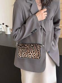 Women's Vintage Leopard Patchwork Beaded Chain Crossbody Envelope Bag, Commuting, New Fall Winter Cheetah Print Purse For Women - Multicolor - View 4