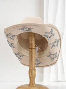 1pc Solid Unique Shiny Rhinestone Stars Hollow-Out Printed Cowboy Hat, Suitable For Parties, Western-Themed Activities, Gatherings, Engagement Parties, Role-Playing, Graduations, Costume Parties, Festivals, Weddings, Birthday Celebrations, Music Festivals, And Adult Ceremonies. Street Fashion, 2024 Wedding Essentials, Classy Aesthetic, Dinner Party Essentials, Perfect For Single Ladies And Cowgirls, Girlcore, Vintage, Floral, Spring Summer Bright Colors, Pink Aesthetic, Novelty Punk Style Wide Brim Hat. Halloween