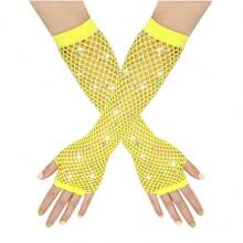 2pcs Women's 1980s Neon Street Party Punk Rhinestone Fishnet Fingerless Gloves With High Elasticity, Suit For Halloween, Festival, Mother's Day Gift