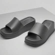 Slippers Women Thick Bottom Wedge Heel Outer Wear 2024 Summer New White Fashion Muffin Flat Bottom Solid Color Women's Shoes - Black - View 1
