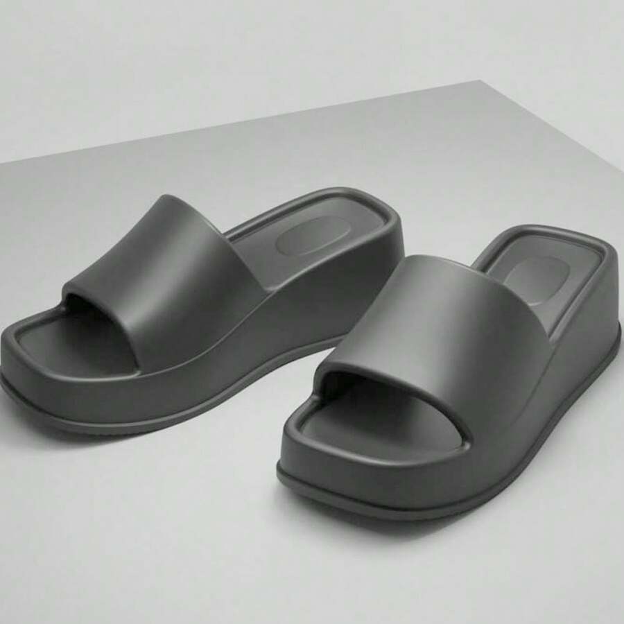 Slippers Women Thick Bottom Wedge Heel Outer Wear 2024 Summer New White Fashion Muffin Flat Bottom Solid Color Women's Shoes - Black - View 1
