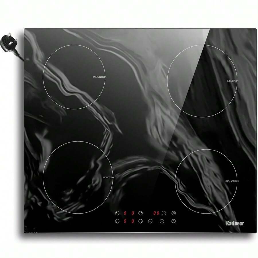 Karinear Plug In Induction Hob, 60cm Induction Hob With Touch Control & Child Lock, Black Crystal Glass - Black - View 1