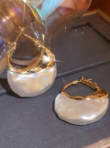 1 Đôi bông tai vòng ngọc trai giả xếp ly cổ điển - cái túi - Xem 5