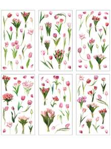 1 paquete de 6 pegatinas de PET de flores botánicas retro, impermeables y removibles, perfectas para decorar diarios, computadoras portátiles, botellas de agua y manualidades DIY