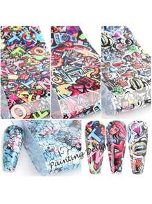 7 piezas De calcomanías para uñas de transferencia de papel periódico, suministros de arte para uñas para mujeres y niñas, calcomanías de arte retro para uñas para diseños de combinación DIY - Multicolor - Ver 4