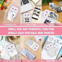 Mini Pocket Photo Printer, Portable Inkless Thermal Printer 57mm Sticker Transfer Paper, Wireless Bluetooth 200dpi Printer, Blue/Pink - Pink Printer With 5Rolls White Sticker - View 6