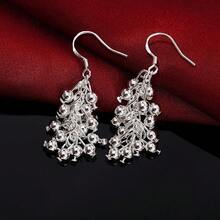 925 Sterling Silver Plated Grape Beads Drop Earrings For Woman Fashion Party Fine Gifts Elegant Noble Jewelry - Silver - View 3