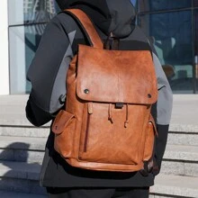 Men's Fashionable Vintage Pu Backpack Minimalist Laptop Backpack School Backpack Laptop Computer Bag Bookbag Rucksack School Supplies School Student Graduate University Students For School College Business Outdoor Travel Camping Sport Leather Bag Vintage Vacation Men Gifts Waterproof Portable Laptop Bag Black Bag Gifts For Men PU Leather Travel Backpack Men Gifts School Bag Outdoor Men Gifts Present Valentines Gifts Men Bag College Bag Fathers Day Gifts Summer Dad - Brown - View 4
