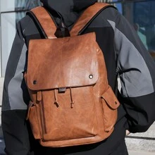Men's Fashionable Vintage Pu Backpack Minimalist Laptop Backpack School Backpack Laptop Computer Bag Bookbag Rucksack School Supplies School Student Graduate University Students For School College Business Outdoor Travel Camping Sport Leather Bag Vintage Vacation Men Gifts Waterproof Portable Laptop Bag Black Bag Gifts For Men PU Leather Travel Backpack Men Gifts School Bag Outdoor Men Gifts Present Valentines Gifts Men Bag College Bag Fathers Day Gifts Summer Dad - Brown - View 5