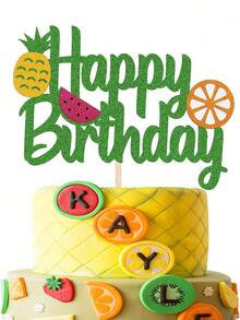 1 pieza Decoración para pastel de frutas "Feliz cumpleaños" con tema de verano de piña, limón, sandía y naranja para fiesta - Multicolor - Ver 4