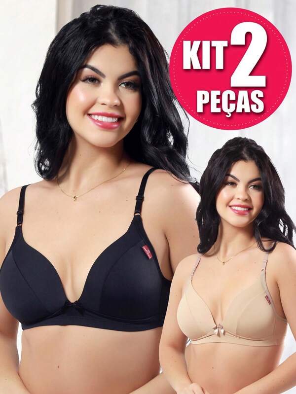 KIT 2 Sutiã com Bojo Soft sem Aro Confortável Poliamida Alça Regulável REF: 1069