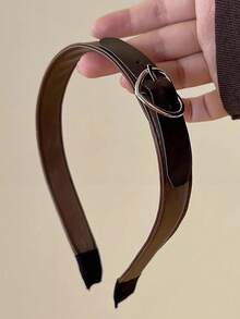 1pc Brown Leather Headband With Heart Shaped Buckle, Versatile Hair Accessory - Brown - View 3