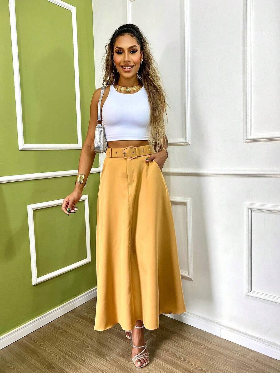 Women Skirts - 芥末黃 - 查看 1