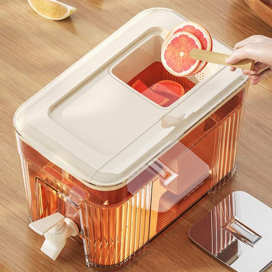 6L Large Capacity Cold Water Pitcher With Faucet For Fridge, Lemon/Fruit Infused Tea Beverage Bucket, High/Low Temperature Resistant Luxury Juice Pitcher - White - View 1