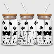 5片貓咪UV DTF杯貼紙，玻璃運動DTF傳輸貼紙，防水摩擦傳輸紙適用於16盎司玻璃杯、馬克杯、手工藝品、家具 - Style2-5 Sheet - 查看 4