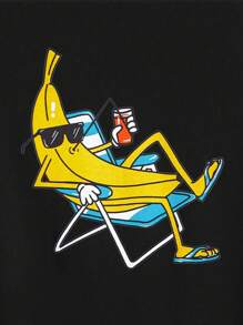 Camiseta Oversized Unissex Casual Fashion Personalizada Camisa Manga Curta T Shirt Bordada Masculina Blusa Old School Academia Plus Size Moderna Urbano Moderna Estampa Banana Praia Sol Óculos Escuro Verão