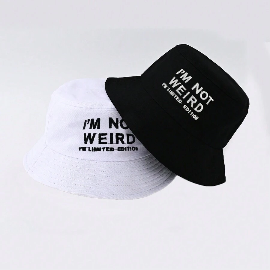 1頂WEIRD刺繡漁夫帽，男女皆可穿戴的時尚可調式防曬帽，適用於戶外活動，適合當父親節禮物 - 黑色 - 查看 1