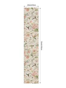 1 pieza Camino de mesa con diseño de flores y colibrí, estilo campestre, forma rectangular de 33cm*183cm/13 pulgadas*72 pulgadas, camino de mesa de material similar al lino, impreso en un solo lado, decoración del hogar y decoración de cocina, sencillo y hermoso, adecuado para la decoración de la cocina del hogar y la decoración de fiestas