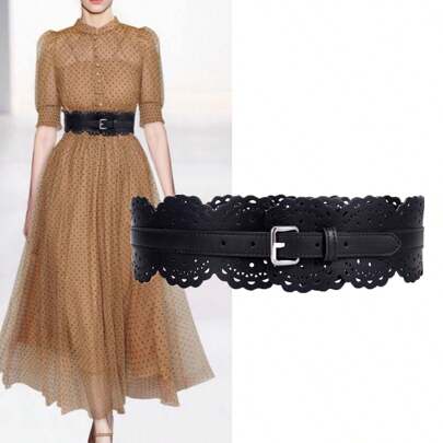 Women's Hollow Out Waist Belt, Fashionable Decorative Wide Belt For Spring/Summer Dresses Halloween Fall, Autumn, Halloween