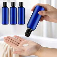 3入組具有圓盤翻蓋的塑料擠壓瓶，3.38盎司空的可裝填洗髮水、乳液、液體肥皂、乳霜等旅行配件 - 藍色 - 查看 1