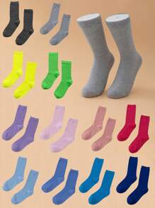 1pair Solid Color Mid-Calf Socks Suitable For Everyday Wear