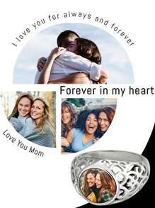 Bagues photo personnalisées, bague sigillaire avec image personnalisée, bijoux commémoratifs cadeau pour elle, maman, grand-mère pour la fête des mères, la Saint-Valentin, l