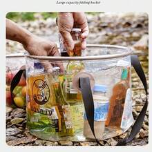 1pc Transparent ,Khaki Collapsible Bucket, Round Portable Outdoor Camping Basin, Travel Wash Basin,  Water Storage Container - Multicolor - View 6