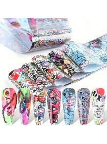 7 piezas De calcomanías para uñas de transferencia de papel periódico, suministros de arte para uñas para mujeres y niñas, calcomanías de arte retro para uñas para diseños de combinación DIY - Multicolor - Ver 2
