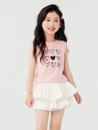 zosee Young Girls' Heart Print 2024 Summer New Style Tank Top