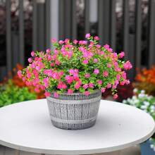 6束室外裝飾用人工花束，防UV不褪色的假塑料植物，玄關窗框裝飾用人造花卉掛件，適用於露台花園家庭室內外裝飾（玫瑰紅色） - 粉色 - 查看 5