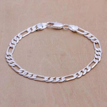 Silver Plating Wedding Nice Gift 6mm Chain Men Women Jewelry Fashion Beautiful Bracelet